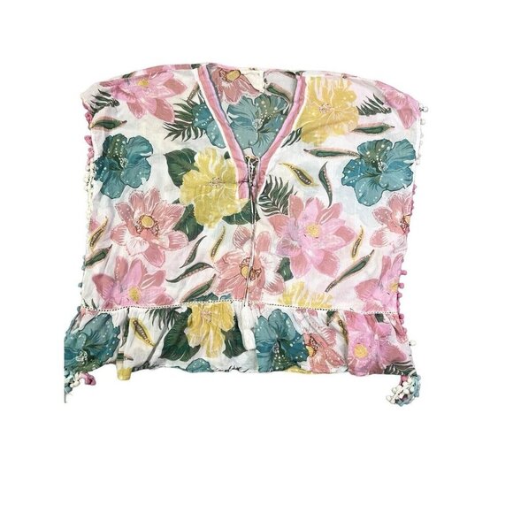 Z & L Pink Hibiscus Floral Cover-up Sarong Poncho Top Vacation Boho OS Hawaii - Picture 2 of 10